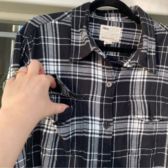 TILLEY Men's XXL Plaid Flannel Button Down Shirt Long Sleeve Black White - Picture 4 of 8